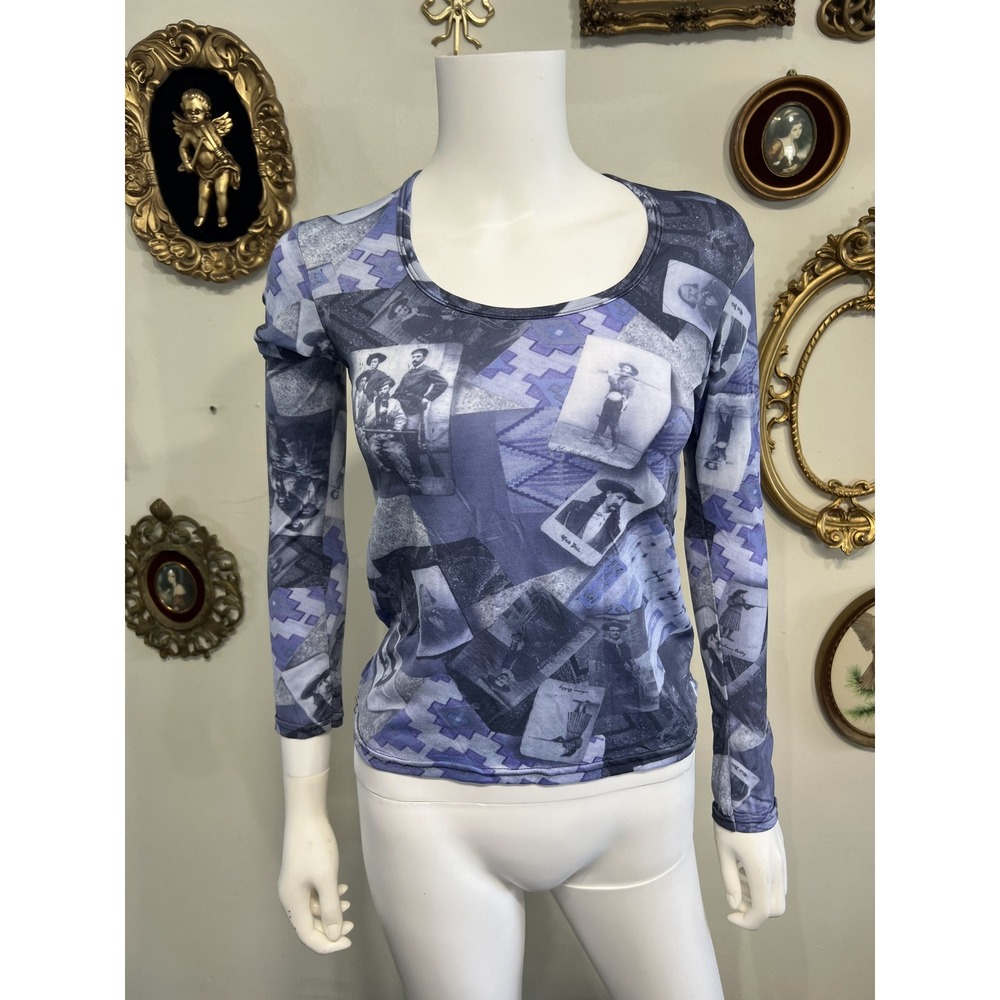 Cheryl Creations Vintage Y2K Blue Purple Graphic Long Sleeve Top Size L